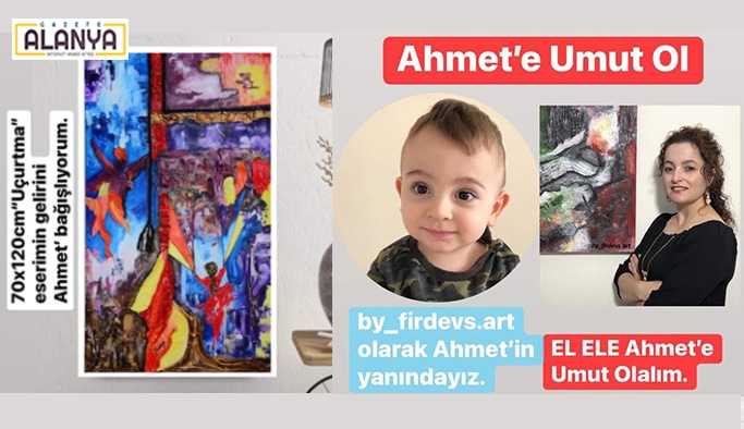 Gazipaşa’da Dinç, SMA hastası Ahmet için tablosunu satışa çıkardı